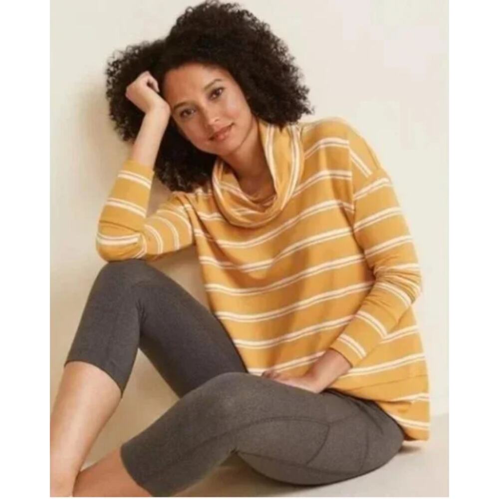 Garnet Hill Cowl-Neck Knit Tunic Yellow White Stripe Med